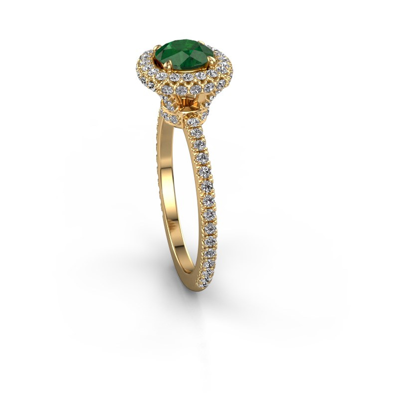 Gouden halo verlovingsring met smaragd 6.5 mm en lab-grown diamant ...