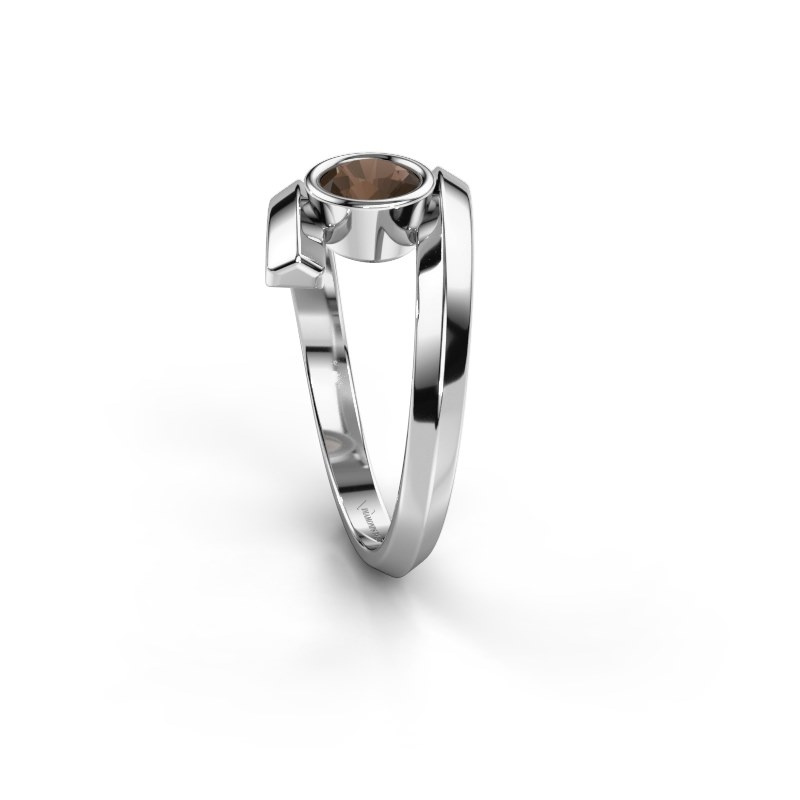 Sierlijke Mara ring platina met 5 mm rookkwarts DiamondsByMe