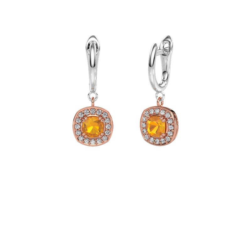 Marlotte 1 rosé gouden oorhangers met cushion citrien Koop bij DiamondsByMe