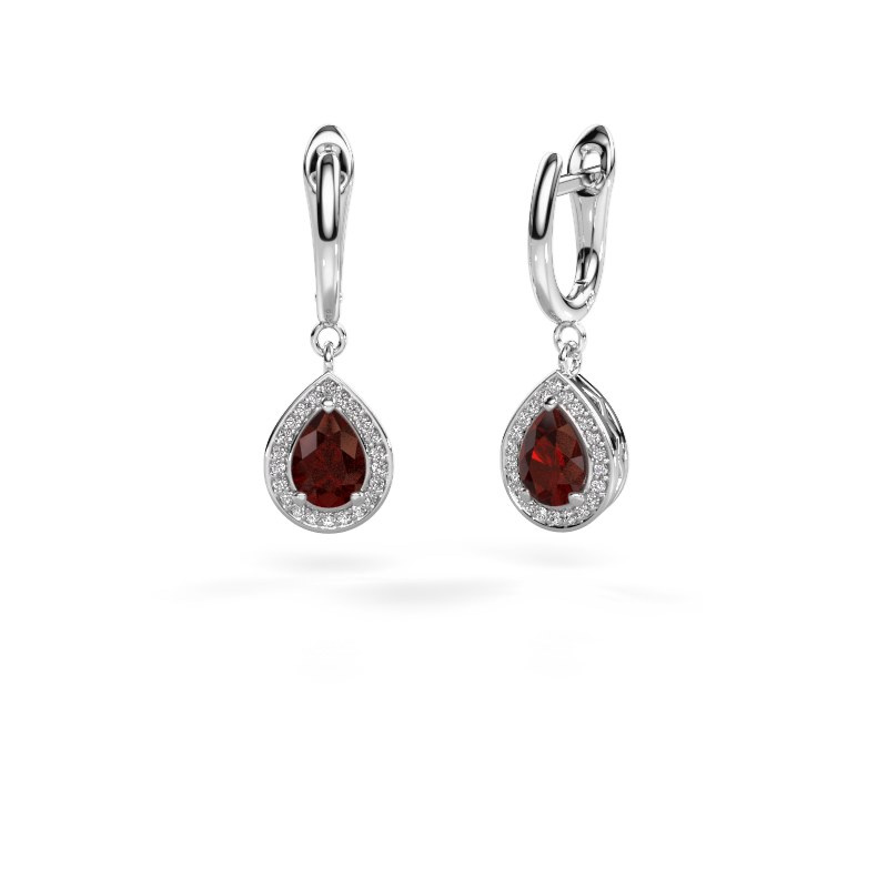 Ginger 1 Sierlijk oorhangers platina met granaat 7x5 mmDiamondsByMe
